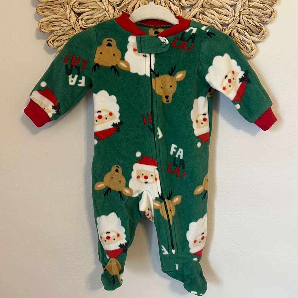Unisex Christmas zipper onesie with footies NB